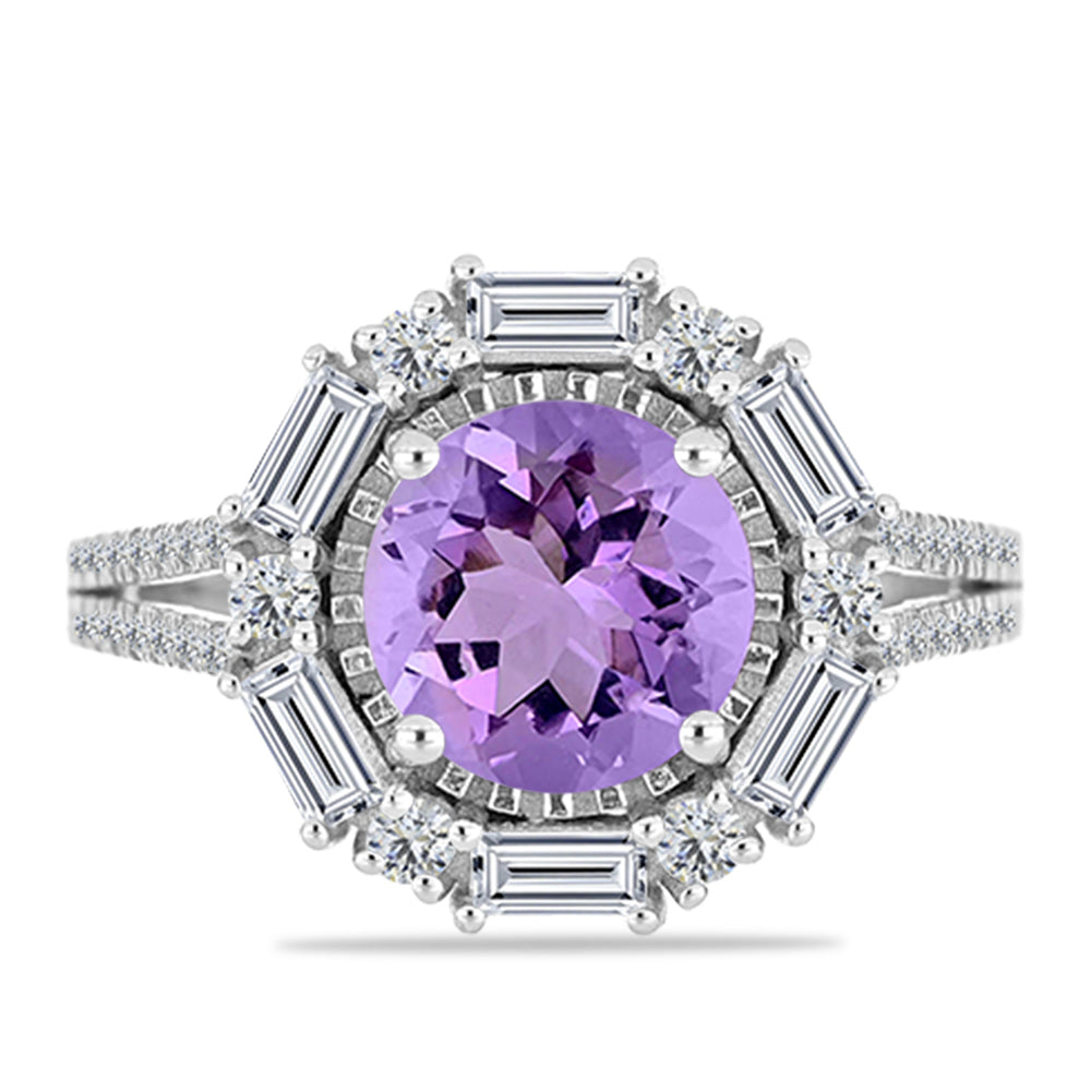 Inel din Argint 925 ( 3.78 grame ) cu Ametist Rose de France și Topaz Alb 3.48 Carate 1 