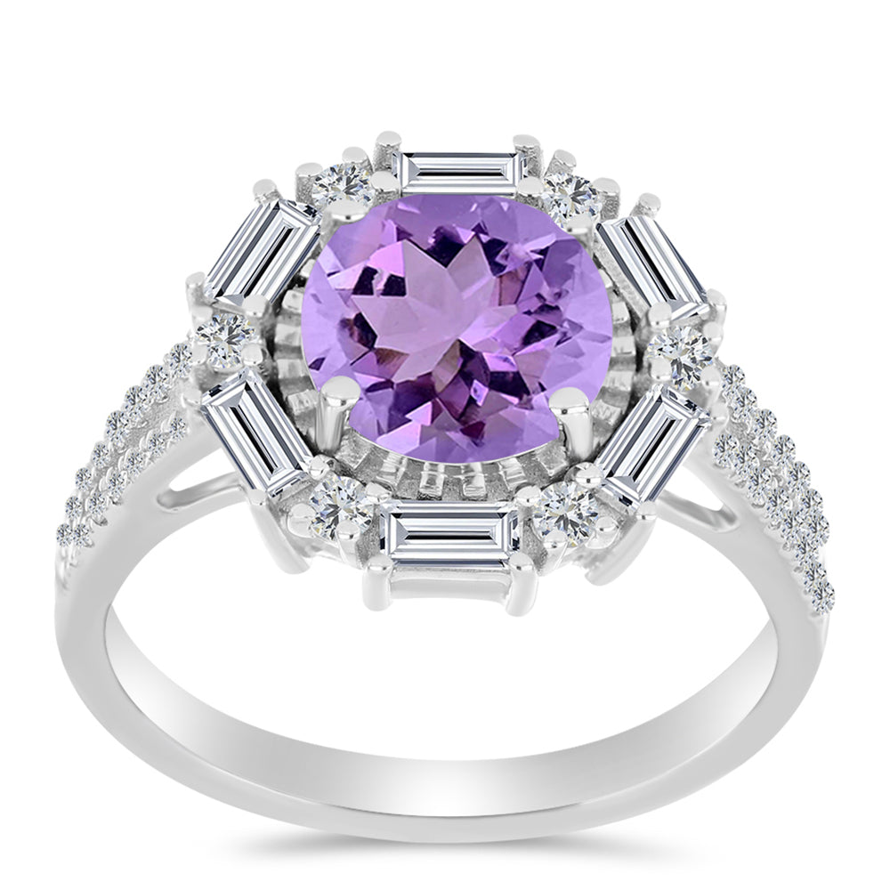 Inel din Argint 925 ( 3.78 grame ) cu Ametist Rose de France și Topaz Alb 3.48 Carate 3 