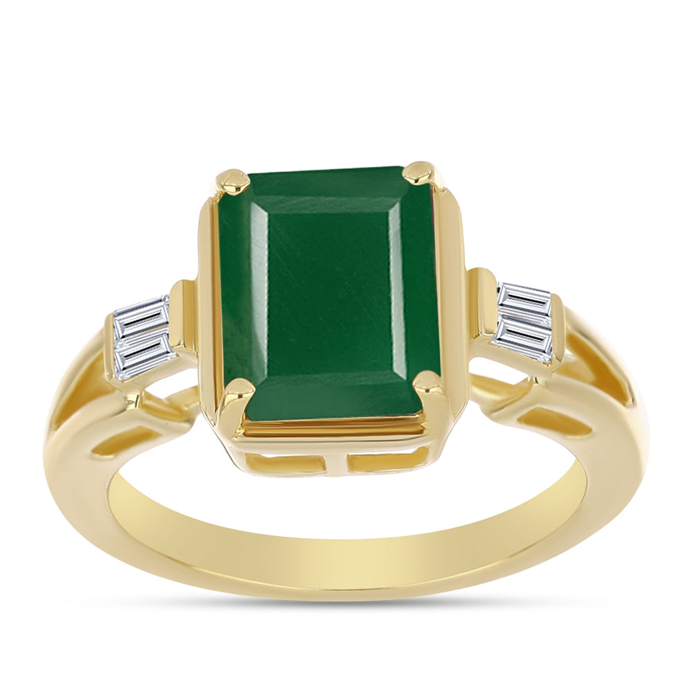 Inel din Argint 925 Placat cu Aur ( 3.69 grame ) cu Agat Verde și Zircon Alb 3.25 Carate 3 