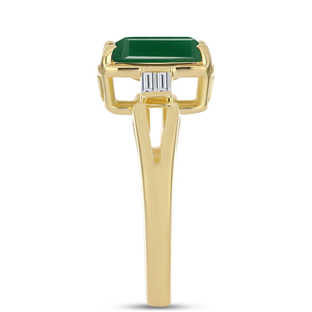 Inel din Argint 925 Placat cu Aur ( 3.69 grame ) cu Agat Verde și Zircon Alb 3.25 Carate 4 