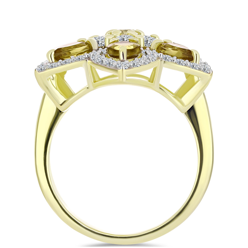 Inel din Argint 925 Placat cu Aur ( 5.34 grame ) cu Cuarț Coniac și Topaz Alb 3.7 Carate