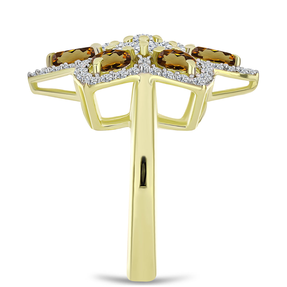 Inel din Argint 925 Placat cu Aur ( 5.34 grame ) cu Cuarț Coniac și Topaz Alb 3.7 Carate 4 