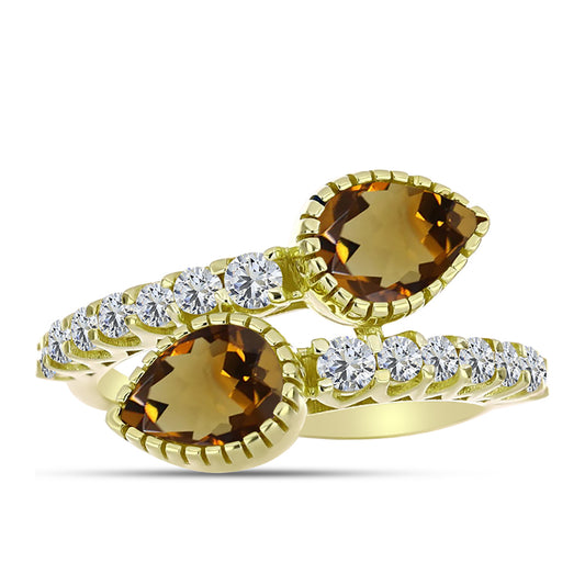 Inel din Argint 925 Placat cu Aur ( 3.35 grame ) cu Cuarț Coniac și Topaz Alb 1.86 Carate