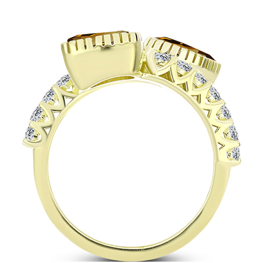 Inel din Argint 925 Placat cu Aur ( 3.35 grame ) cu Cuarț Coniac și Topaz Alb 1.86 Carate