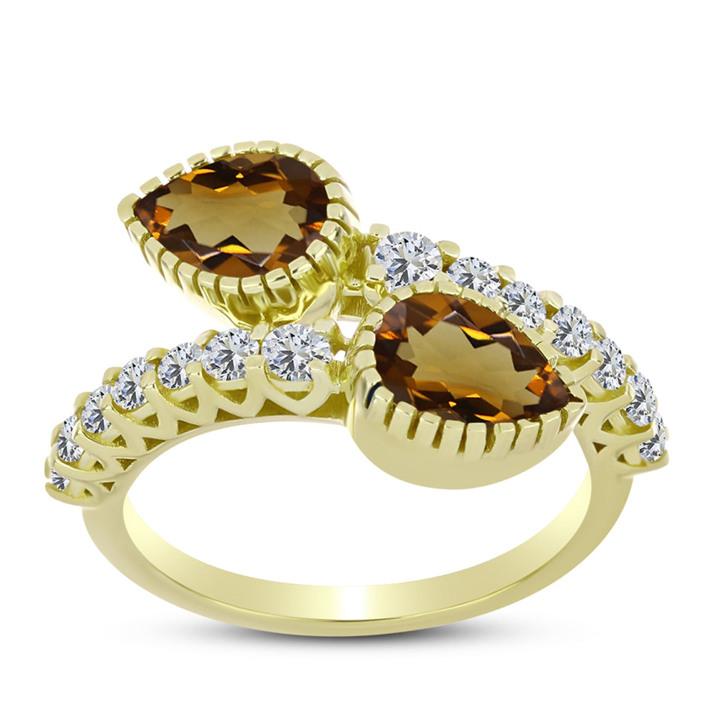 Inel din Argint 925 Placat cu Aur ( 3.35 grame ) cu Cuarț Coniac și Topaz Alb 1.86 Carate