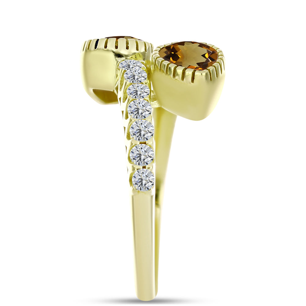 Inel din Argint 925 Placat cu Aur ( 3.35 grame ) cu Cuarț Coniac și Topaz Alb 1.86 Carate 4 
