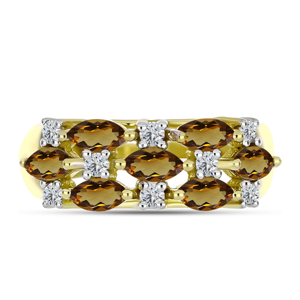 Inel din Argint 925 Placat cu Aur ( 3.44 grame ) cu Cuarț Coniac și Topaz Alb 1.31 Carate