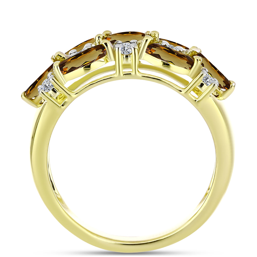 Inel din Argint 925 Placat cu Aur ( 3.44 grame ) cu Cuarț Coniac și Topaz Alb 1.31 Carate