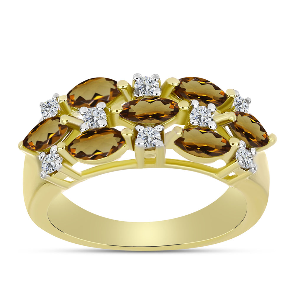 Inel din Argint 925 Placat cu Aur ( 3.44 grame ) cu Cuarț Coniac și Topaz Alb 1.31 Carate 3 