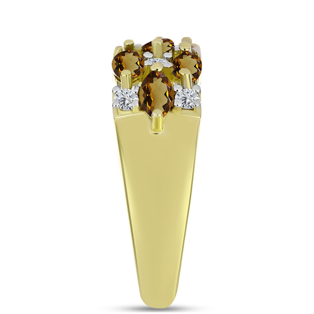 Inel din Argint 925 Placat cu Aur ( 3.44 grame ) cu Cuarț Coniac și Topaz Alb 1.31 Carate 4 