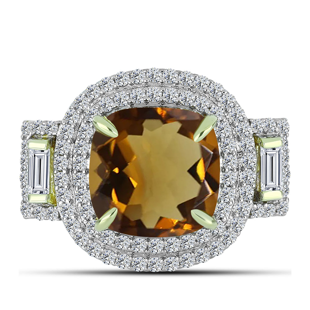 Inel din Argint 925 Placat cu Aur ( 4.98 grame ) cu Cuarț Coniac și Topaz Alb 5.47 Carate
