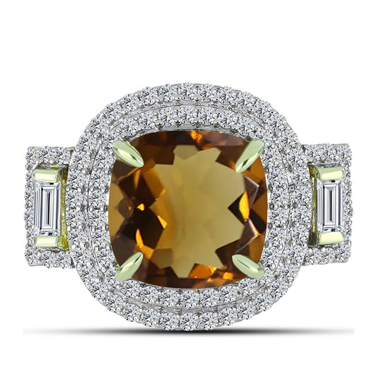 Inel din Argint 925 Placat cu Aur ( 4.98 grame ) cu Cuarț Coniac și Topaz Alb 5.47 Carate