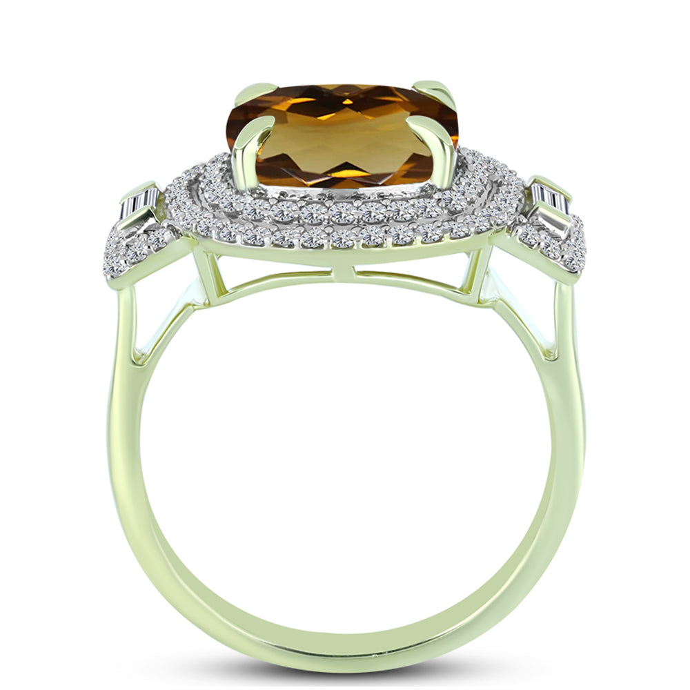 Inel din Argint 925 Placat cu Aur ( 4.98 grame ) cu Cuarț Coniac și Topaz Alb 5.47 Carate 2 
