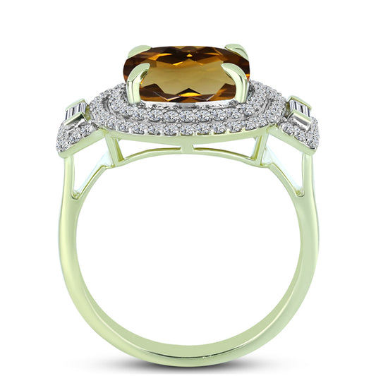 Inel din Argint 925 Placat cu Aur ( 4.98 grame ) cu Cuarț Coniac și Topaz Alb 5.47 Carate