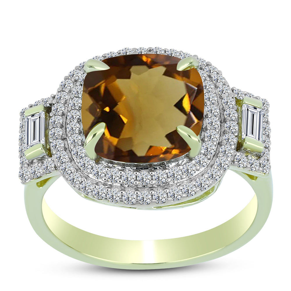 Inel din Argint 925 Placat cu Aur ( 4.98 grame ) cu Cuarț Coniac și Topaz Alb 5.47 Carate 3 