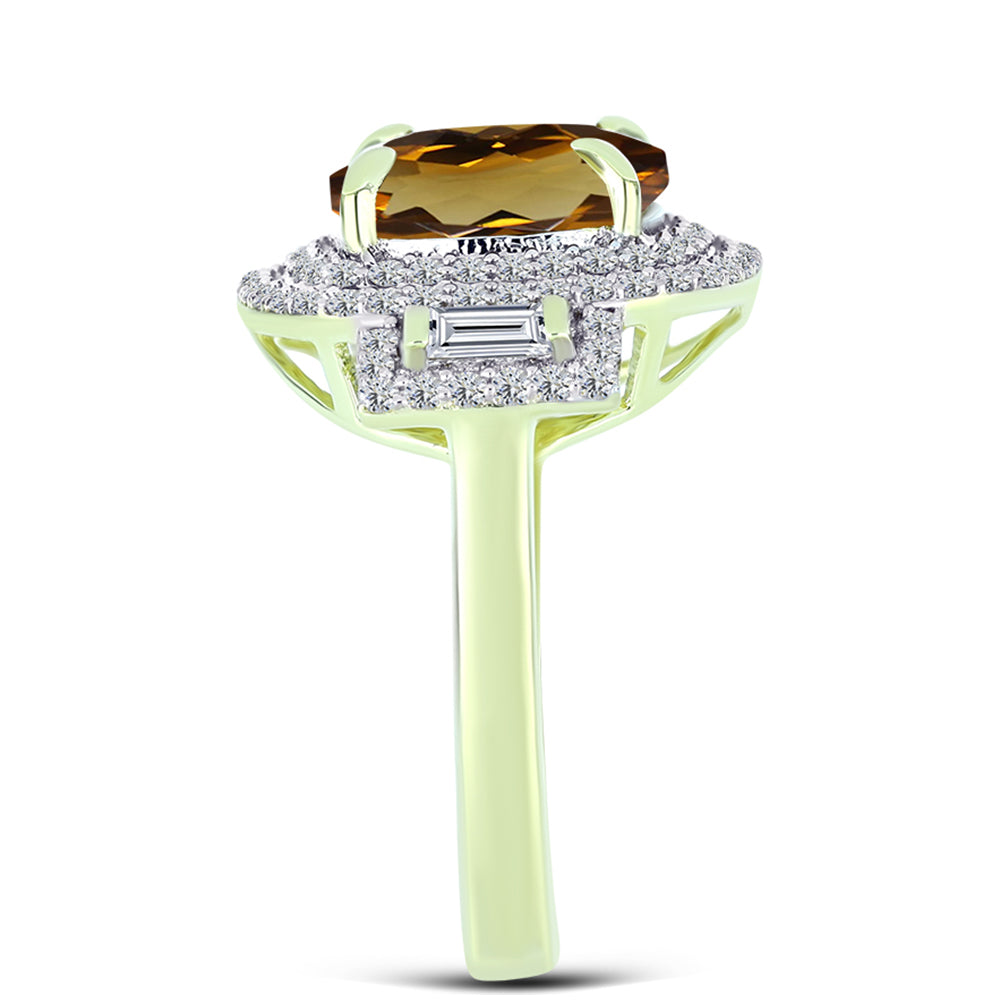 Inel din Argint 925 Placat cu Aur ( 4.98 grame ) cu Cuarț Coniac și Topaz Alb 5.47 Carate 4 
