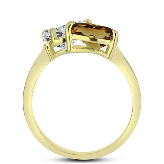 Inel din Argint 925 Placat cu Aur ( 2.45 grame ) cu Cuarț Coniac și Topaz Alb 2.13 Carate