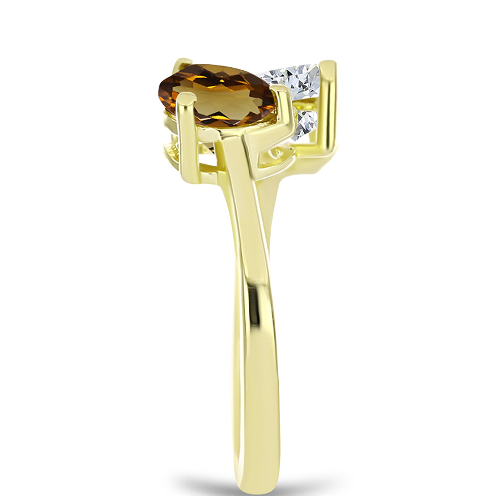 Inel din Argint 925 Placat cu Aur ( 2.45 grame ) cu Cuarț Coniac și Topaz Alb 2.13 Carate