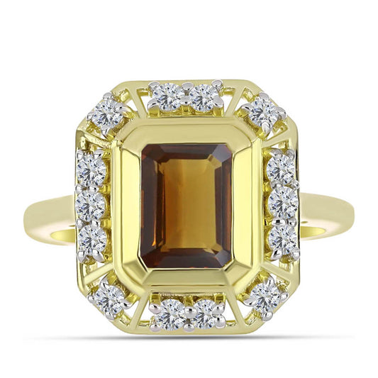 Inel din Argint 925 Placat cu Aur ( 3.78 grame ) cu Cuarț Coniac și Topaz Alb 1.88 Carate