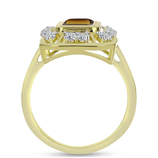 Inel din Argint 925 Placat cu Aur ( 3.78 grame ) cu Cuarț Coniac și Topaz Alb 1.88 Carate