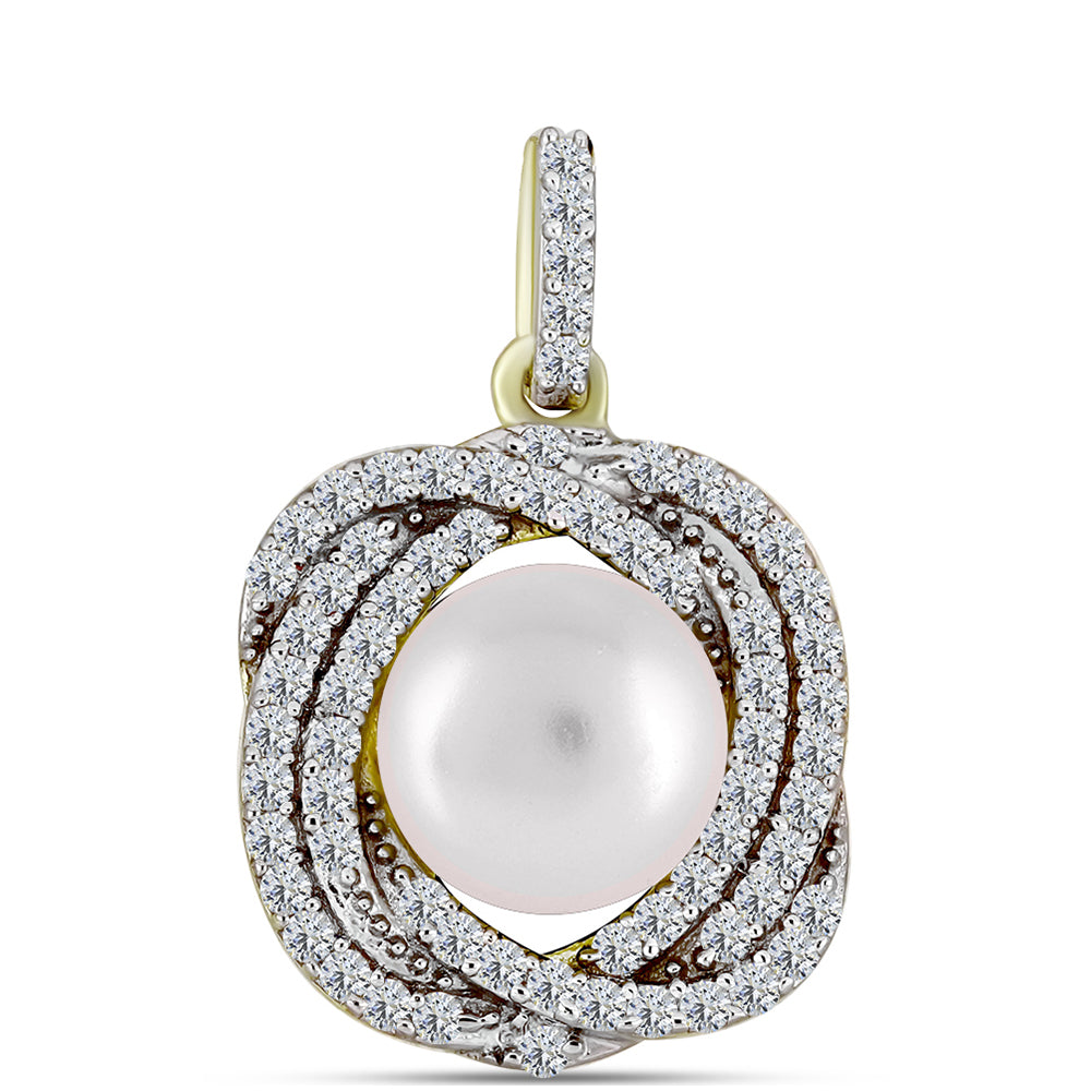 Pandantiv din Argint 925 Placat cu Aur ( 2.42 grame ) cu Perlă de Apă Dulce Albă și Topaz Alb 3.36 Carate 1 