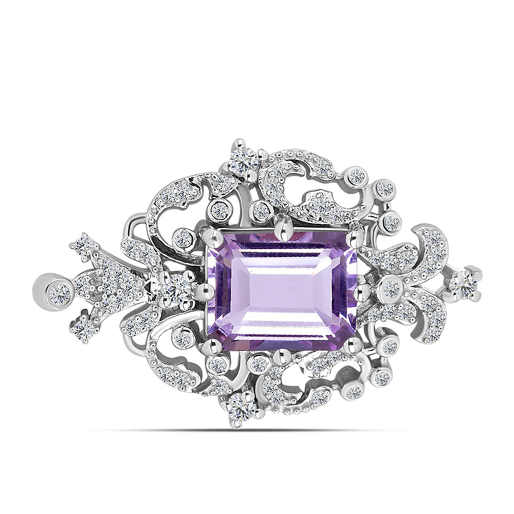 Broşă din Argint 925 ( 4.15 grame ) cu Ametist Rose de France și Topaz Alb 3.47 Carate 1 