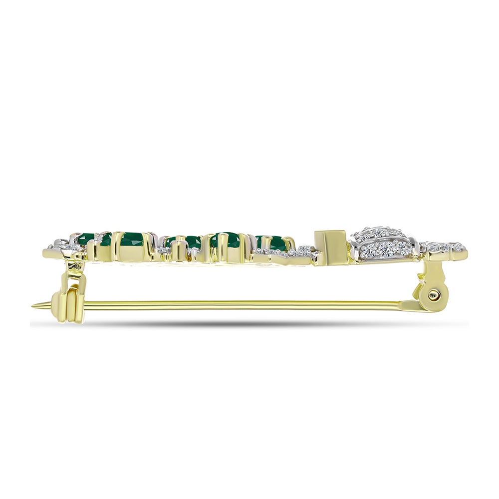 Broşă din Argint 925 Placat cu Aur ( 3.72 grame ) cu Agat Verde și Zircon Alb 1.76 Carate 2 