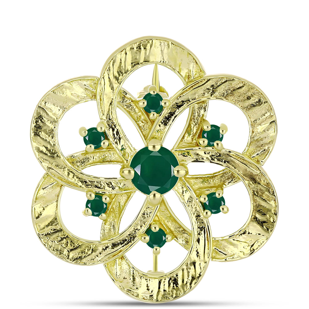 Broşă din Argint 925 Placat cu Aur ( 4.85 grame ) cu Agat Verde 0.63 Carate