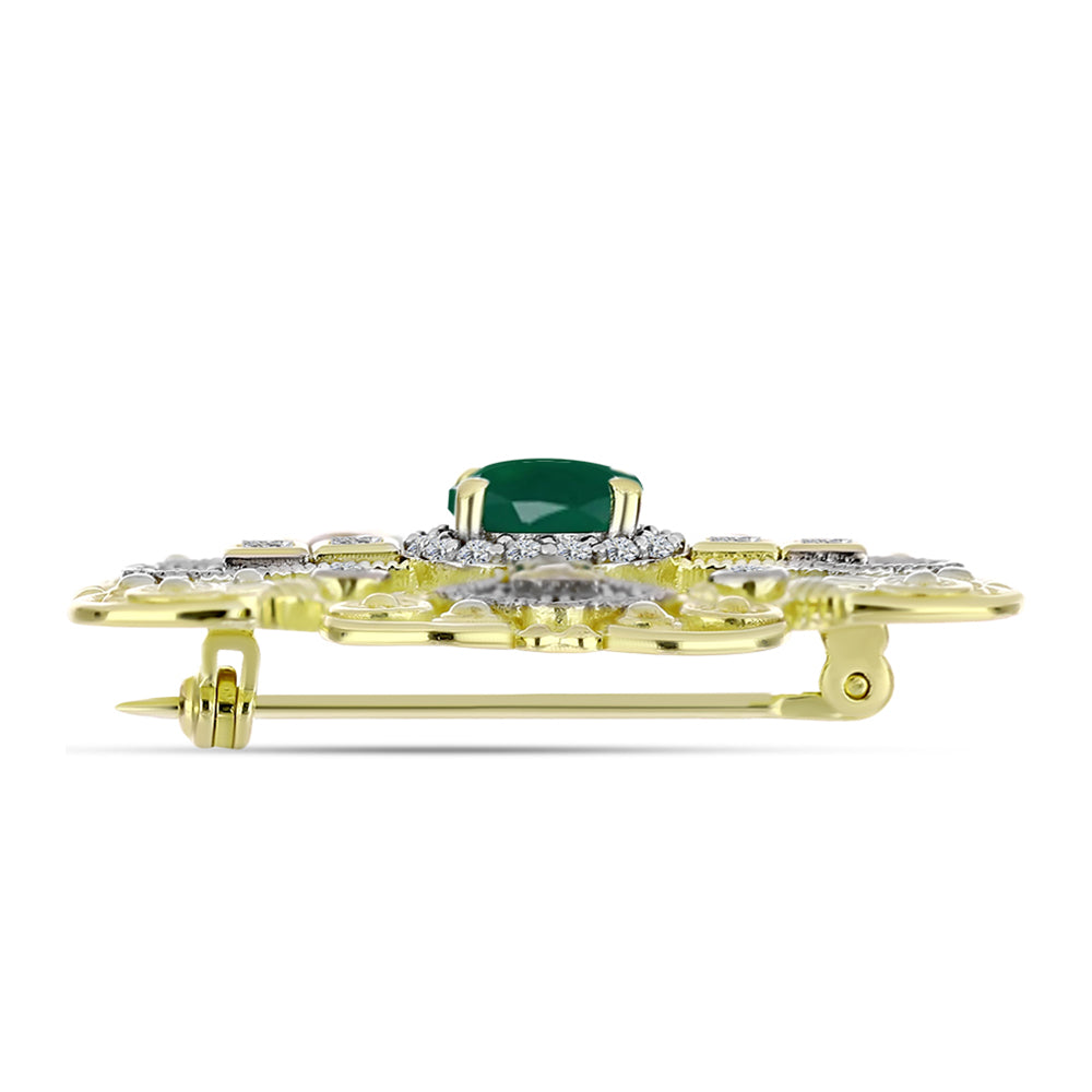 Broşă din Argint 925 Placat cu Aur ( 8.02 grame ) cu Agat Verde și Topaz Alb 2.24 Carate 2 