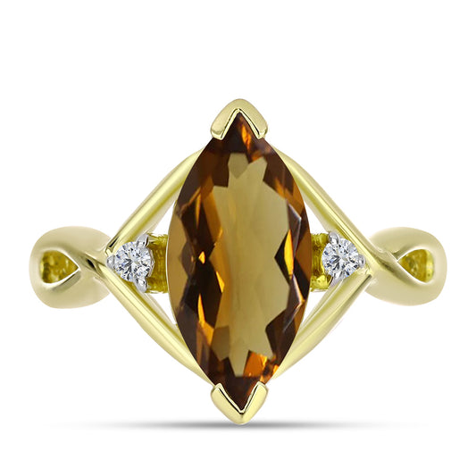Inel din Argint 925 Placat cu Aur ( 3.06 grame ) cu Cuarț Coniac și Topaz Alb 2.37 Carate