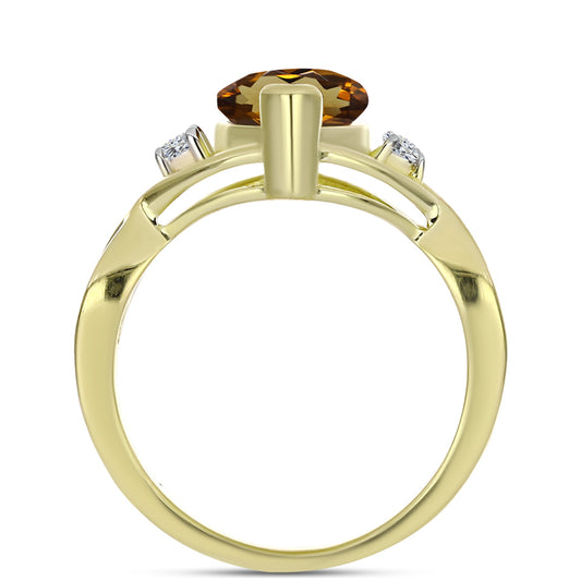 Inel din Argint 925 Placat cu Aur ( 3.06 grame ) cu Cuarț Coniac și Topaz Alb 2.37 Carate