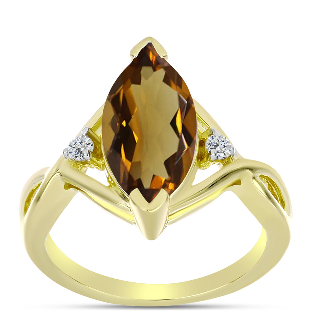 Inel din Argint 925 Placat cu Aur ( 3.06 grame ) cu Cuarț Coniac și Topaz Alb 2.37 Carate 3 