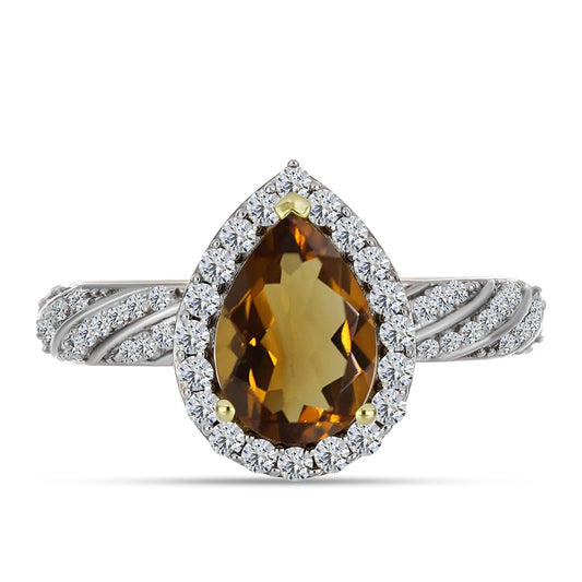 Inel din Argint 925 Placat cu Aur ( 2.72 grame ) cu Cuarț Coniac și Topaz Alb 2.3 Carate