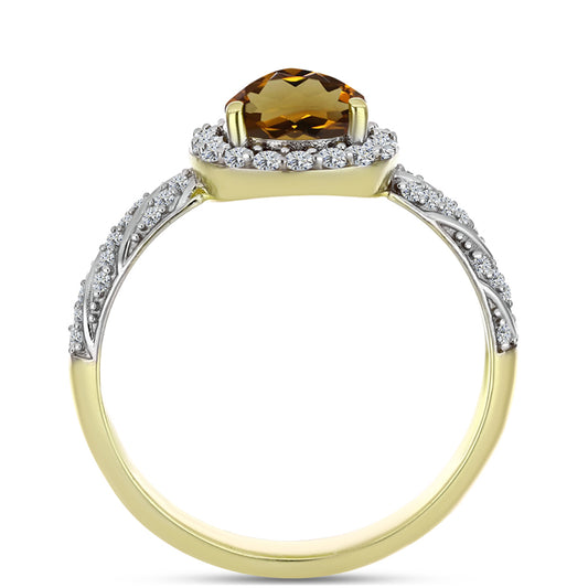 Inel din Argint 925 Placat cu Aur ( 2.72 grame ) cu Cuarț Coniac și Topaz Alb 2.3 Carate