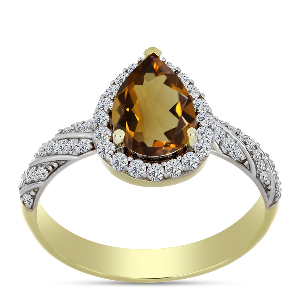 Inel din Argint 925 Placat cu Aur ( 2.72 grame ) cu Cuarț Coniac și Topaz Alb 2.3 Carate
