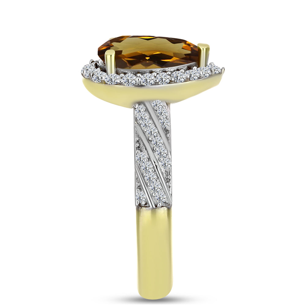 Inel din Argint 925 Placat cu Aur ( 2.72 grame ) cu Cuarț Coniac și Topaz Alb 2.3 Carate