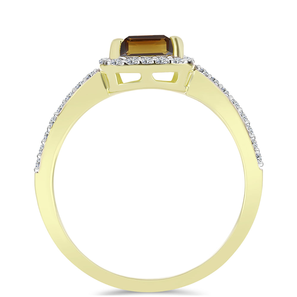 Inel din Argint 925 Placat cu Aur ( 2.32 grame ) cu Cuarț Coniac și Topaz Alb 1.76 Carate