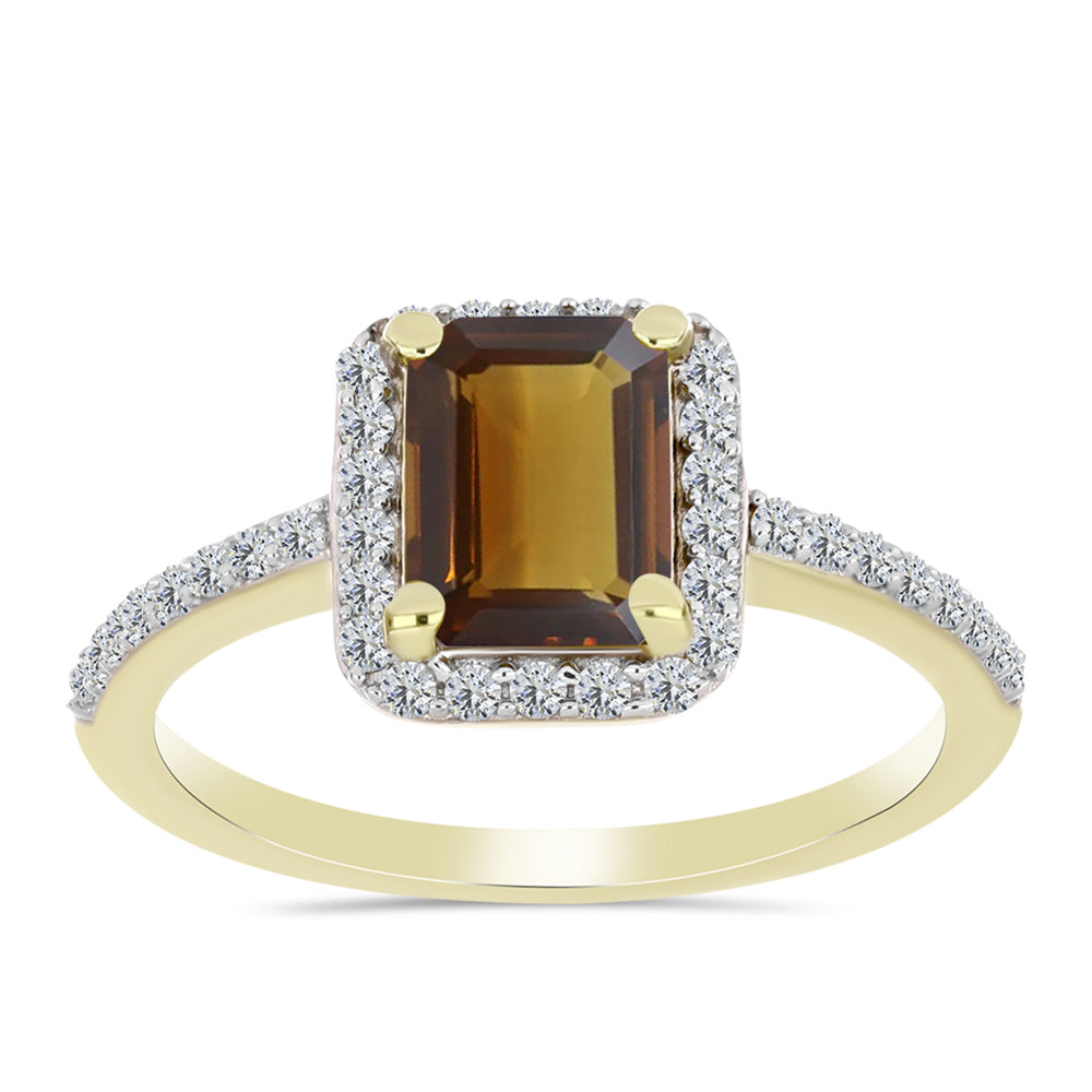 Inel din Argint 925 Placat cu Aur ( 2.32 grame ) cu Cuarț Coniac și Topaz Alb 1.76 Carate 3 