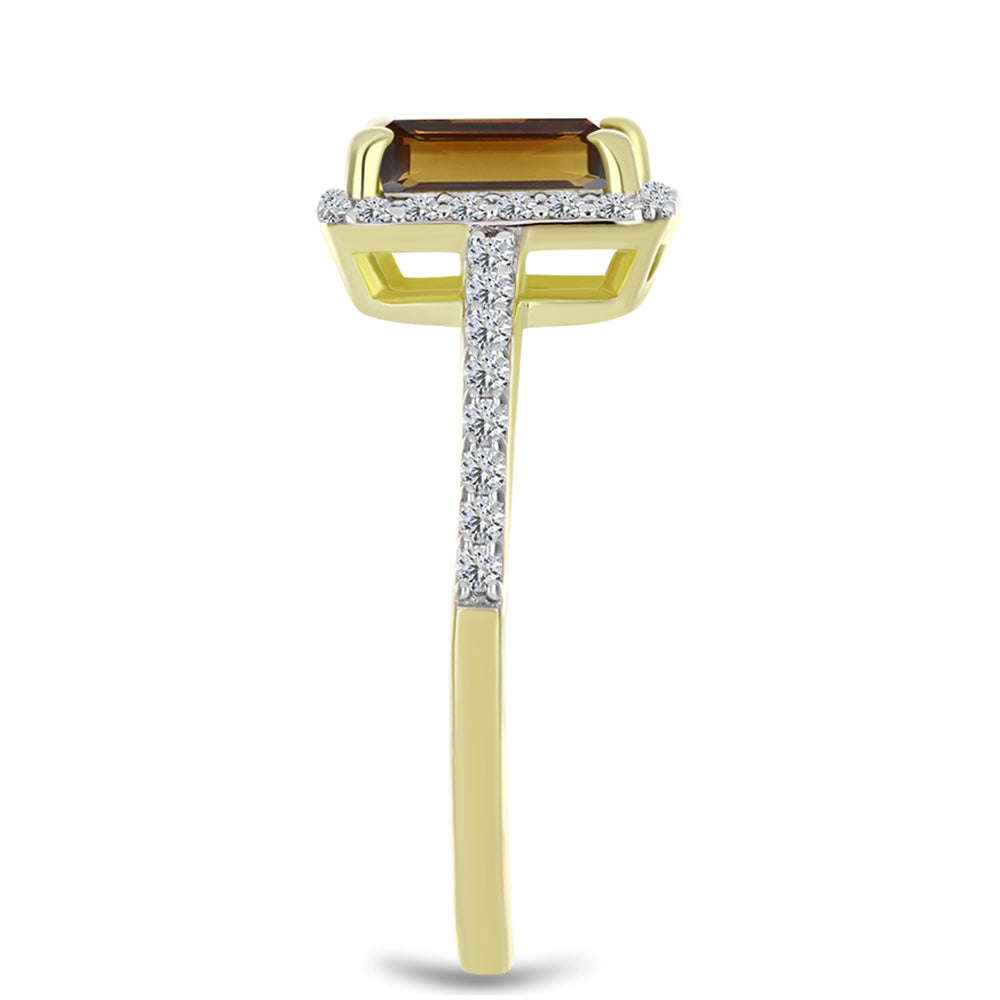 Inel din Argint 925 Placat cu Aur ( 2.32 grame ) cu Cuarț Coniac și Topaz Alb 1.76 Carate 4 