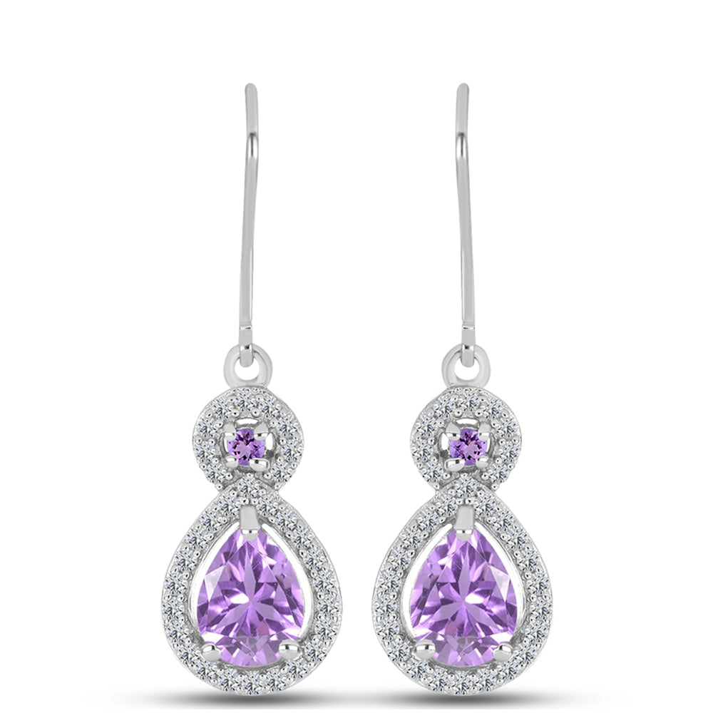 Cercei din Argint 925 ( 3.9 grame ) cu Ametist Rose de France și Topaz Alb 2.55 Carate