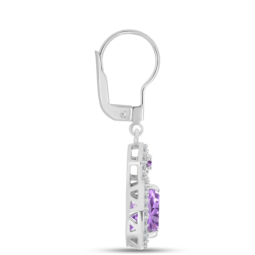 Cercei din Argint 925 ( 3.9 grame ) cu Ametist Rose de France și Topaz Alb 2.55 Carate 2 