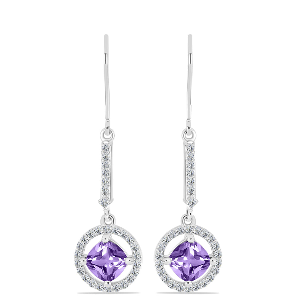 Cercei din Argint 925 ( 2.9 grame ) cu Ametist Rose de France și Topaz Alb 1.95 Carate 1 