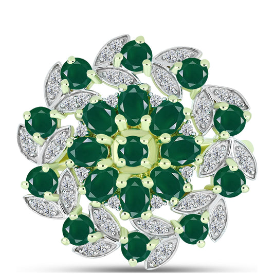 Inel din Argint 925 Placat cu Aur ( 5.47 grame ) cu Agat Verde și Topaz Alb 2.93 Carate