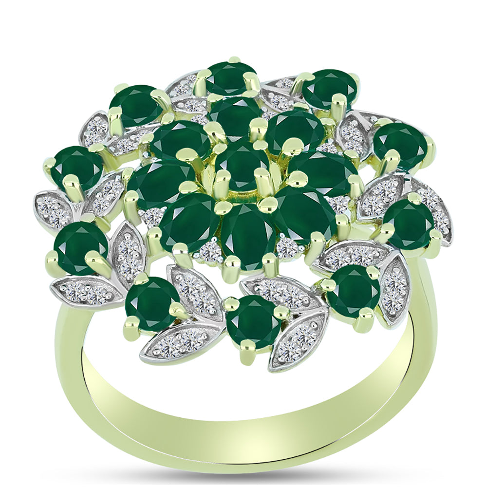 Inel din Argint 925 Placat cu Aur ( 5.47 grame ) cu Agat Verde și Topaz Alb 2.93 Carate 3 