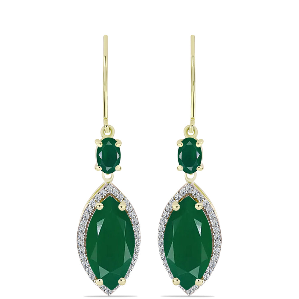 Cercei din Argint 925 Placat cu Aur ( 3.79 grame ) cu Agat Verde și Topaz Alb 8.13 Carate