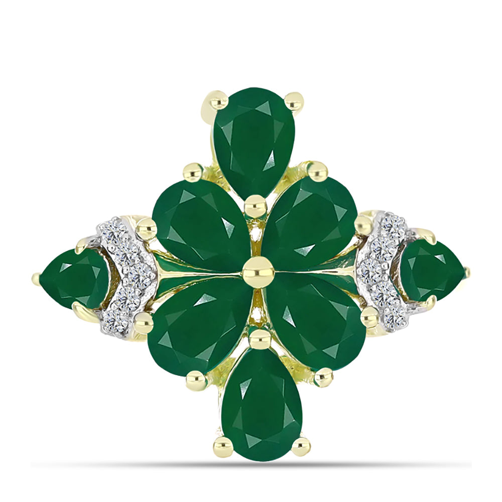 Inel din Argint 925 Placat cu Aur ( 3.18 grame ) cu Agat Verde și Topaz Alb 2.67 Carate 1 