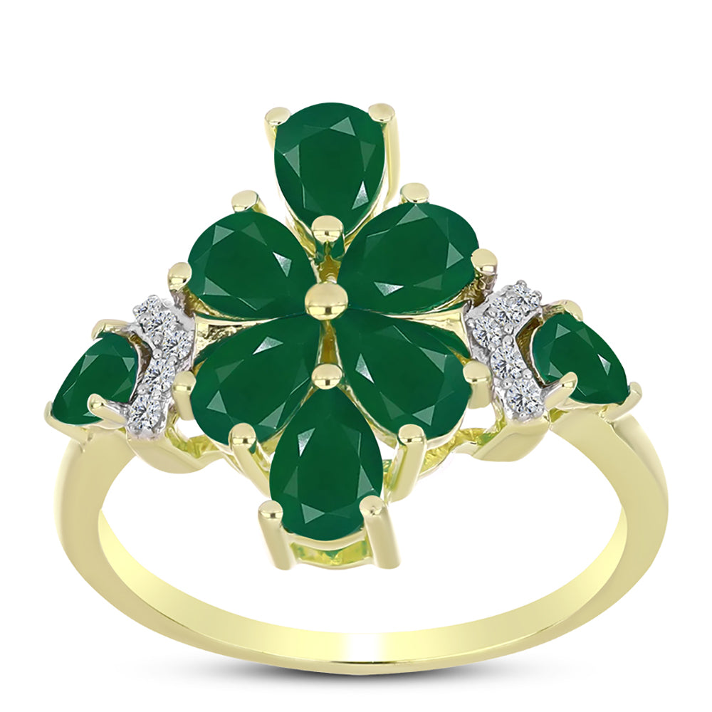 Inel din Argint 925 Placat cu Aur ( 3.18 grame ) cu Agat Verde și Topaz Alb 2.67 Carate
