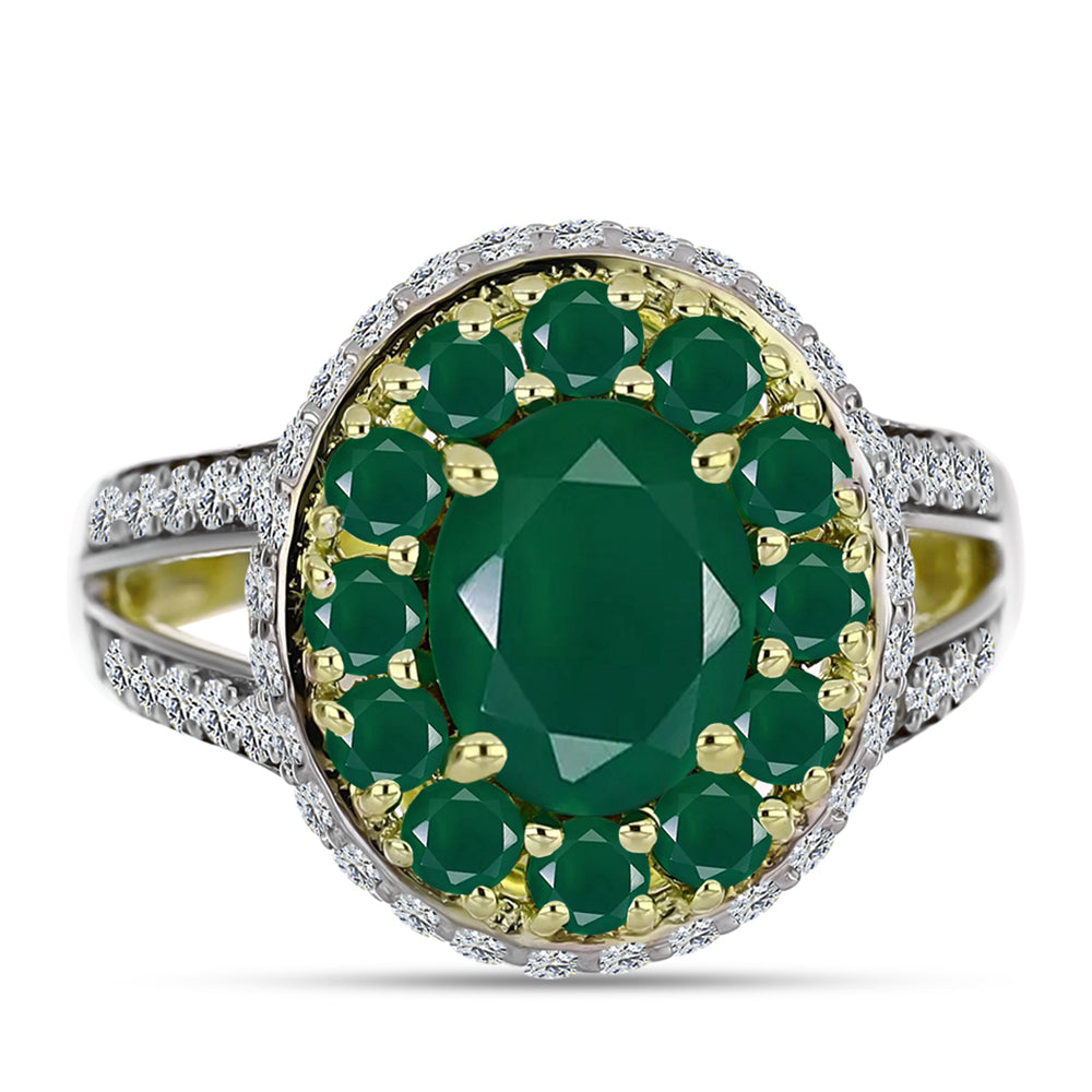 Inel din Argint 925 Placat cu Aur ( 4.46 grame ) cu Agat Verde și Topaz Alb 3.34 Carate