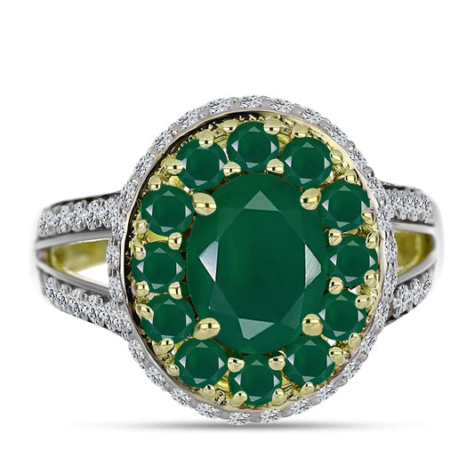 Inel din Argint 925 Placat cu Aur ( 4.46 grame ) cu Agat Verde și Topaz Alb 3.34 Carate