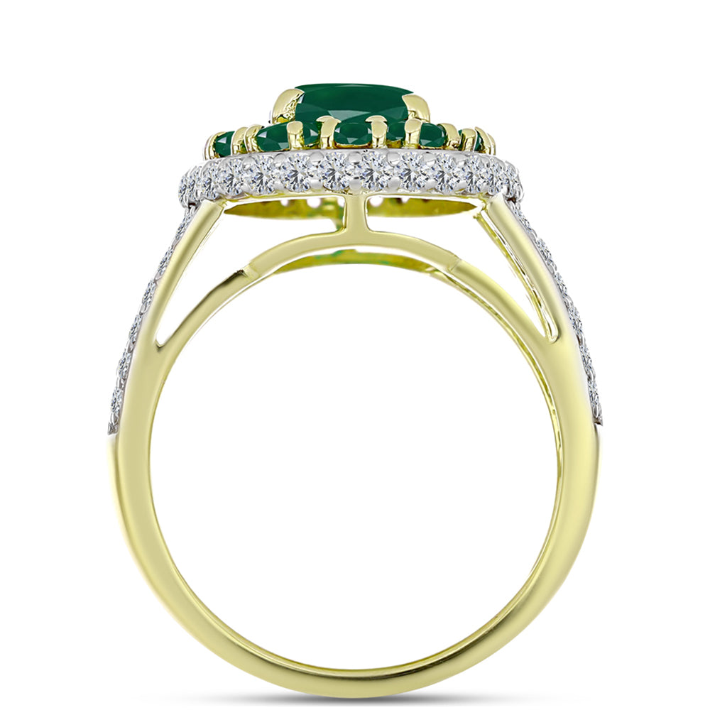 Inel din Argint 925 Placat cu Aur ( 4.46 grame ) cu Agat Verde și Topaz Alb 3.34 Carate 2 